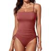 imageAleumdr Womens Ribbed One Piece Tummy Control Swimsuit Cheeky Tie Side High Cut Bathing Suit SwimwearMineral Red