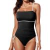 imageAleumdr Womens Ribbed One Piece Tummy Control Swimsuit Cheeky Tie Side High Cut Bathing Suit SwimwearStripe Black