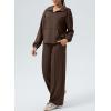 imageAleumdr Women 2 Piece Sweatsuit Casual Long Sleeve Half Zip Tracksuits Hoodies and Wide Legs Sweatpangts with PocketsDark Brown