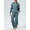 imageAleumdr Women 2 Piece Sweatsuit Casual Long Sleeve Half Zip Tracksuits Hoodies and Wide Legs Sweatpangts with PocketsReal Teal
