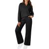 imageAleumdr Women 2 Piece Sweatsuit Casual Long Sleeve Half Zip Tracksuits Hoodies and Wide Legs Sweatpangts with PocketsBlack