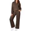 imageAleumdr Women 2 Piece Sweatsuit Casual Long Sleeve Half Zip Tracksuits Hoodies and Wide Legs Sweatpangts with PocketsDark Brown