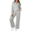 imageAleumdr Women 2 Piece Sweatsuit Casual Long Sleeve Half Zip Tracksuits Hoodies and Wide Legs Sweatpangts with PocketsLight Grey
