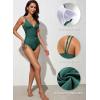 imageAleumdr One Piece Swimsuit for Women Ruched Tummy Control Bathing Suit V Neck Tie Side Swimwear Available in PlusPeacock Green