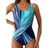 imageAleumdr Womens Color Block Print One Piece Swimsuits Athletic Training Swimwear Bathing SuitsBlue 405