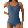 imageAleumdr Womens Color Block Print One Piece Swimsuits Athletic Training Swimwear Bathing SuitsReal Teal Blue