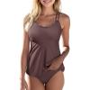imageAleumdr Womens Tankini Bathing Suit 2 Piece Tummy Control Swimsuit Scallop Trim Tankini Top with BottomDark Brown