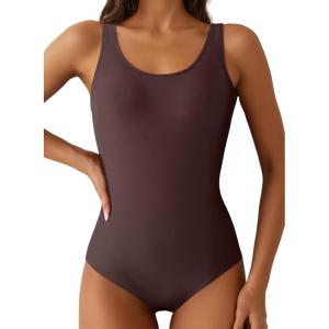 imageAleumdr Womens Color Block Print One Piece Swimsuits Athletic Training Swimwear Bathing SuitsDark Brown