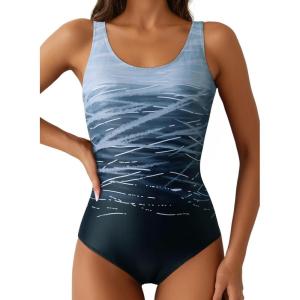 imageAleumdr Womens Color Block Print One Piece Swimsuits Athletic Training Swimwear Bathing SuitsGray 11