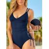 imageAleumdr One Piece Swimsuit for Women Ruched Tummy Control Bathing Suit V Neck Tie Side Swimwear Available in PlusDark Blue