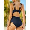 imageAleumdr One Piece Swimsuit for Women Ruched Tummy Control Bathing Suit V Neck Tie Side Swimwear Available in PlusDark Blue