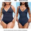 imageAleumdr One Piece Swimsuit for Women Ruched Tummy Control Bathing Suit V Neck Tie Side Swimwear Available in PlusDark Blue