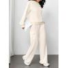 imageAleumdr Women 2 Piece Outfits Mock Neck Pullover Tops Wide Leg Sweatpants with Cargo Pockets Airport Travel Outfits 2025Beige