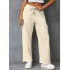 imageAleumdr Women High Waisted Cargo Pants Wide Leg Baggy Sweatpants Drawstring Parachute Pants Casual Trousers Ankle CuffsBeige