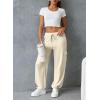 imageAleumdr Women High Waisted Cargo Pants Wide Leg Baggy Sweatpants Drawstring Parachute Pants Casual Trousers Ankle CuffsBeige