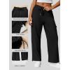 imageAleumdr Women High Waisted Cargo Pants Wide Leg Baggy Sweatpants Drawstring Parachute Pants Casual Trousers Ankle CuffsBlack