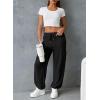 imageAleumdr Women High Waisted Cargo Pants Wide Leg Baggy Sweatpants Drawstring Parachute Pants Casual Trousers Ankle CuffsBlack