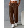 imageAleumdr Women High Waisted Cargo Pants Wide Leg Baggy Sweatpants Drawstring Parachute Pants Casual Trousers Ankle CuffsCoffee