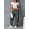 imageAleumdr Women High Waisted Cargo Pants Wide Leg Baggy Sweatpants Drawstring Parachute Pants Casual Trousers Ankle CuffsDark Grey