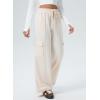 imageAleumdr Womens Wide Leg Cargo Sweatpants Casual Loose Pants Drawstring High Waisted Baggy Lounge Pants with PocketsBeige