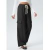 imageAleumdr Womens Wide Leg Cargo Sweatpants Casual Loose Pants Drawstring High Waisted Baggy Lounge Pants with PocketsBlack