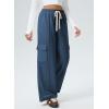 imageAleumdr Womens Wide Leg Cargo Sweatpants Casual Loose Pants Drawstring High Waisted Baggy Lounge Pants with PocketsBlue