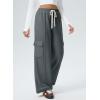 imageAleumdr Womens Wide Leg Cargo Sweatpants Casual Loose Pants Drawstring High Waisted Baggy Lounge Pants with PocketsDark Grey