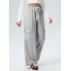 imageAleumdr Womens Wide Leg Cargo Sweatpants Casual Loose Pants Drawstring High Waisted Baggy Lounge Pants with PocketsLight Grey