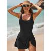 imageAleumdr One Piece Swimdress Swimsuits for Women Tummy Control Tie Knot Swim Dresses Skirt Bathing SuitBlack