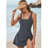 imageAleumdr One Piece Swimdress Swimsuits for Women Tummy Control Tie Knot Swim Dresses Skirt Bathing SuitGrey