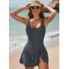 imageAleumdr One Piece Swimdress Swimsuits for Women Tummy Control Tie Knot Swim Dresses Skirt Bathing SuitGrey