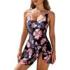 imageAleumdr One Piece Swimdress Swimsuits for Women Tummy Control Tie Knot Swim Dresses Skirt Bathing SuitPrinted Black