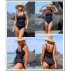 imageAleumdr Womens Ribbed Ruched Two Piece Tankini Bathing Suits Tummy Control Swim Top with Bottom SwimsuitsBlack