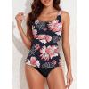 imageAleumdr Womens Ribbed Ruched Two Piece Tankini Bathing Suits Tummy Control Swim Top with Bottom SwimsuitsBlack Printed