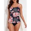 imageAleumdr Womens Ribbed Ruched Two Piece Tankini Bathing Suits Tummy Control Swim Top with Bottom SwimsuitsBlack Printed