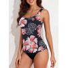 imageAleumdr Womens Ribbed Ruched Two Piece Tankini Bathing Suits Tummy Control Swim Top with Bottom SwimsuitsBlack Printed