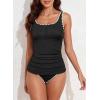 imageAleumdr Womens Ribbed Ruched Two Piece Tankini Bathing Suits Tummy Control Swim Top with Bottom SwimsuitsBlack White