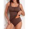 imageAleumdr Womens Ribbed Ruched Two Piece Tankini Bathing Suits Tummy Control Swim Top with Bottom SwimsuitsCoffee