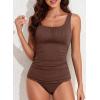 imageAleumdr Womens Ribbed Ruched Two Piece Tankini Bathing Suits Tummy Control Swim Top with Bottom SwimsuitsCoffee