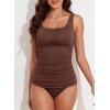 imageAleumdr Womens Ribbed Ruched Two Piece Tankini Bathing Suits Tummy Control Swim Top with Bottom SwimsuitsCoffee