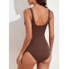 imageAleumdr Womens Ribbed Ruched Two Piece Tankini Bathing Suits Tummy Control Swim Top with Bottom SwimsuitsCoffee