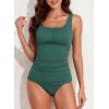 imageAleumdr Womens Ribbed Ruched Two Piece Tankini Bathing Suits Tummy Control Swim Top with Bottom SwimsuitsGreen