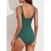 imageAleumdr Womens Ribbed Ruched Two Piece Tankini Bathing Suits Tummy Control Swim Top with Bottom SwimsuitsGreen