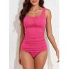 imageAleumdr Womens Ribbed Ruched Two Piece Tankini Bathing Suits Tummy Control Swim Top with Bottom SwimsuitsHot Pink