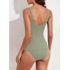 imageAleumdr Womens Ribbed Ruched Two Piece Tankini Bathing Suits Tummy Control Swim Top with Bottom SwimsuitsLaurel Green