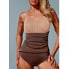 imageAleumdr Womens Ribbed Ruched Two Piece Tankini Bathing Suits Tummy Control Swim Top with Bottom SwimsuitsOatmeal