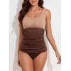 imageAleumdr Womens Ribbed Ruched Two Piece Tankini Bathing Suits Tummy Control Swim Top with Bottom SwimsuitsOatmeal