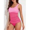 imageAleumdr Womens Ribbed Ruched Two Piece Tankini Bathing Suits Tummy Control Swim Top with Bottom SwimsuitsPink