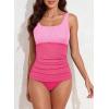 imageAleumdr Womens Ribbed Ruched Two Piece Tankini Bathing Suits Tummy Control Swim Top with Bottom SwimsuitsPink