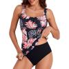 imageAleumdr Womens Ribbed Ruched Two Piece Tankini Bathing Suits Tummy Control Swim Top with Bottom SwimsuitsBlack Printed